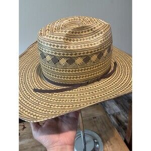 American Hat Co Two Tone Vented Ivory and Gray Rancher Crease Straw Cowboy 7 5/8